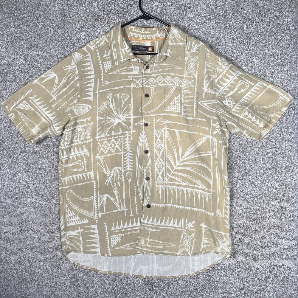 Quiksilver Shirt Mens XL Hawaiian Floral Print Aloha Button Up Short Sleeve